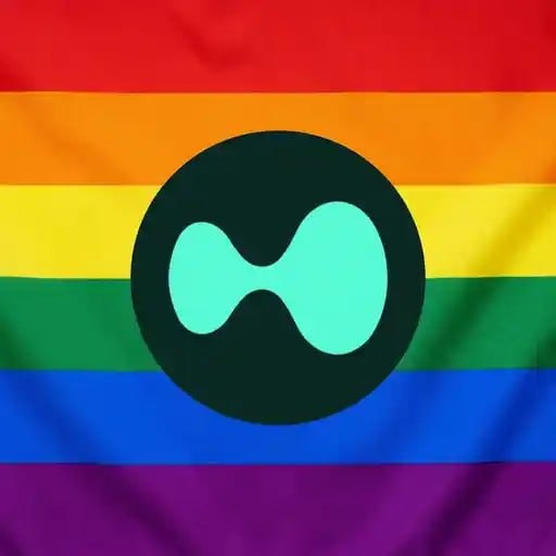 Hyperliquid logo on a rainbow pride flag